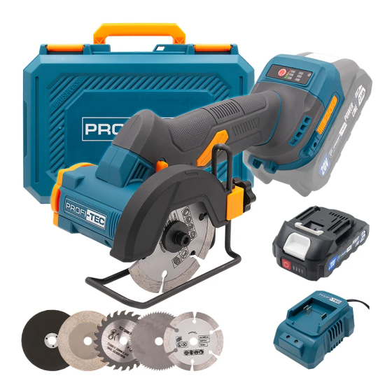 Мощная аккумуляторная универсальная дисковая пила PROFI-TEC PWS390 UltraCore : с АКБ 20V 2.5 Ah+ЗУ, диск 76 мм (007952) Киев