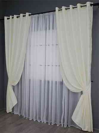 Комплект штор на люверсах VR-Textil Льон мармур Pavliani № 1172ш 150х250 см 2 шт Кремовий (37-0043) Київ