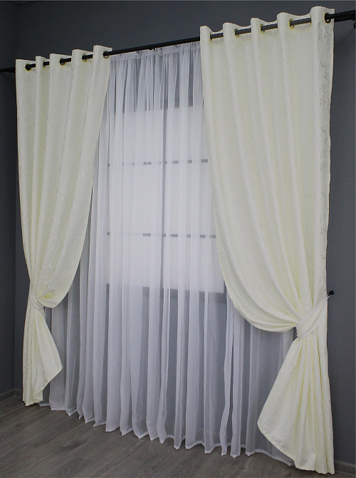 Комплект штор на люверсах VR-Textil Лен мрамор Pavliani № 1172ш 150х250 см 2 шт Кремовый (37-0043) Киев - изображение 3