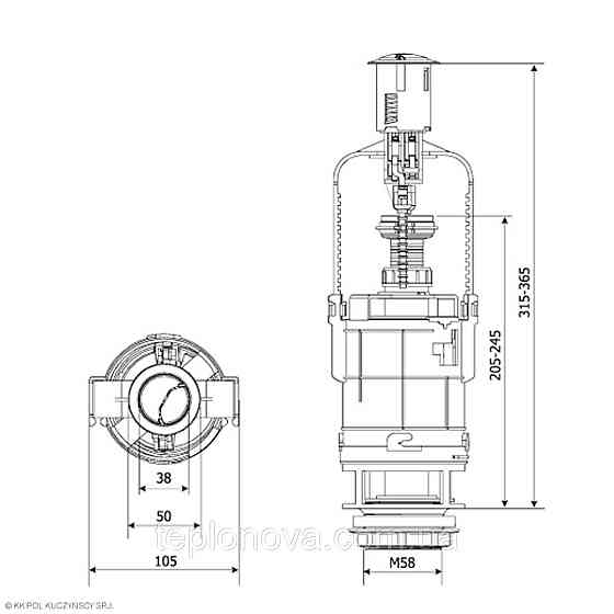 Двофункціональний зливний клапан K.K.POL ZSD/206, 3/6 л BIS (350/ZSD/206-00-T0) Чернівці