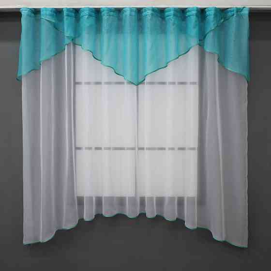 Кухонная тюль арка с ламбрекеном VR-Textil № 025к белый с лазурным 280х170 см (52-0864) Киев