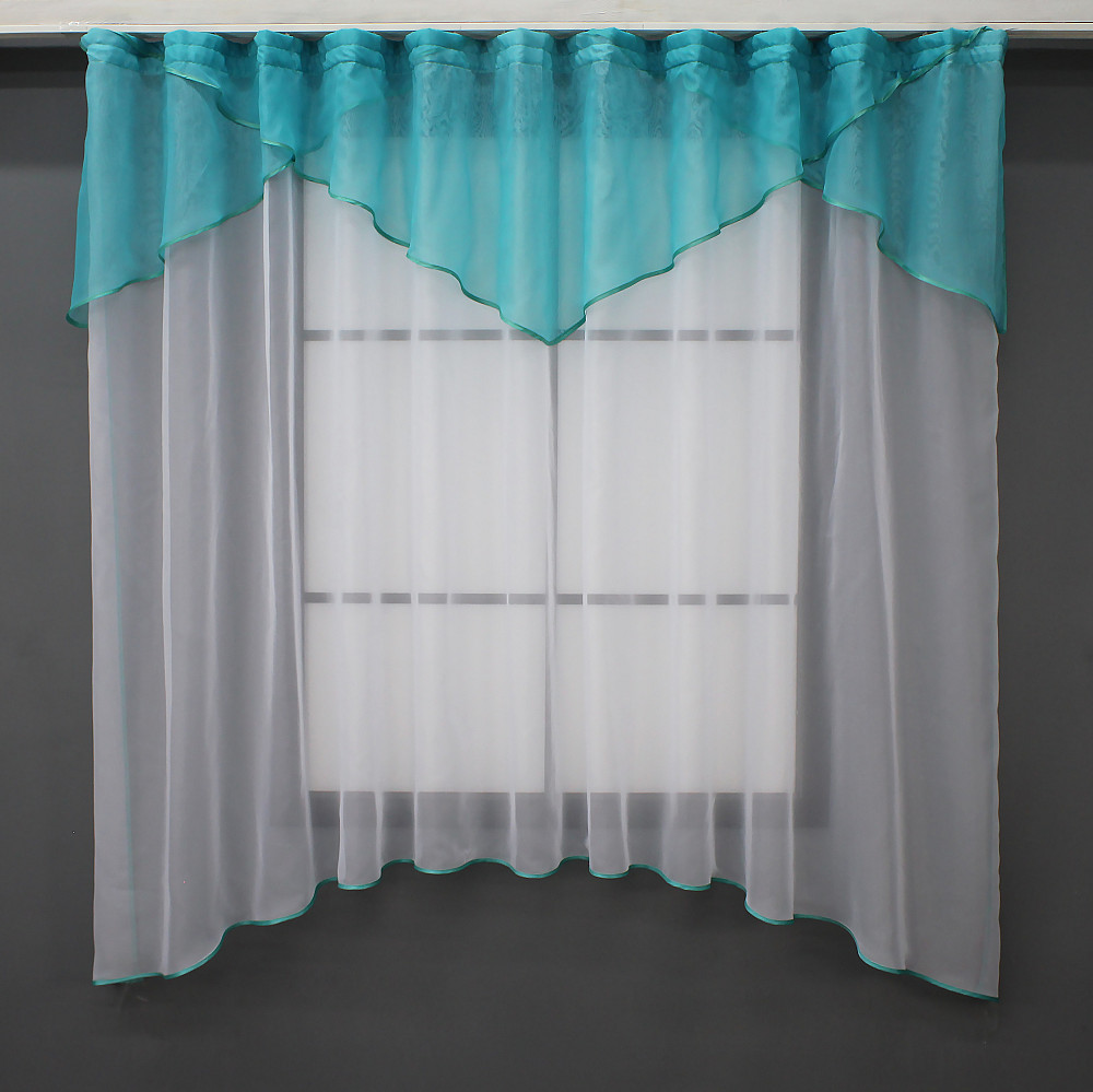 Кухонная тюль арка с ламбрекеном VR-Textil № 025к белый с лазурным 280х170 см (52-0864) Киев - изображение 1