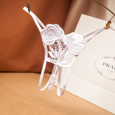 Трусики з бусинками білі та з квіточками - розмір універсальний, резинка до 86см Київ - фото 1