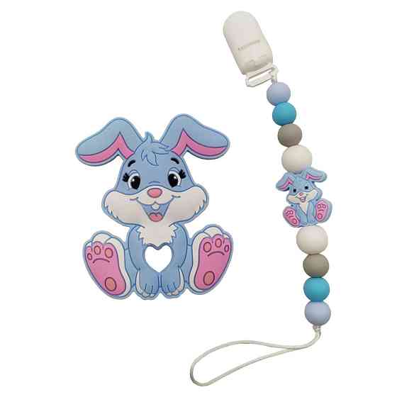 Прорезыватель WD210921 Зайчик силиконовые бусы Синий Винница