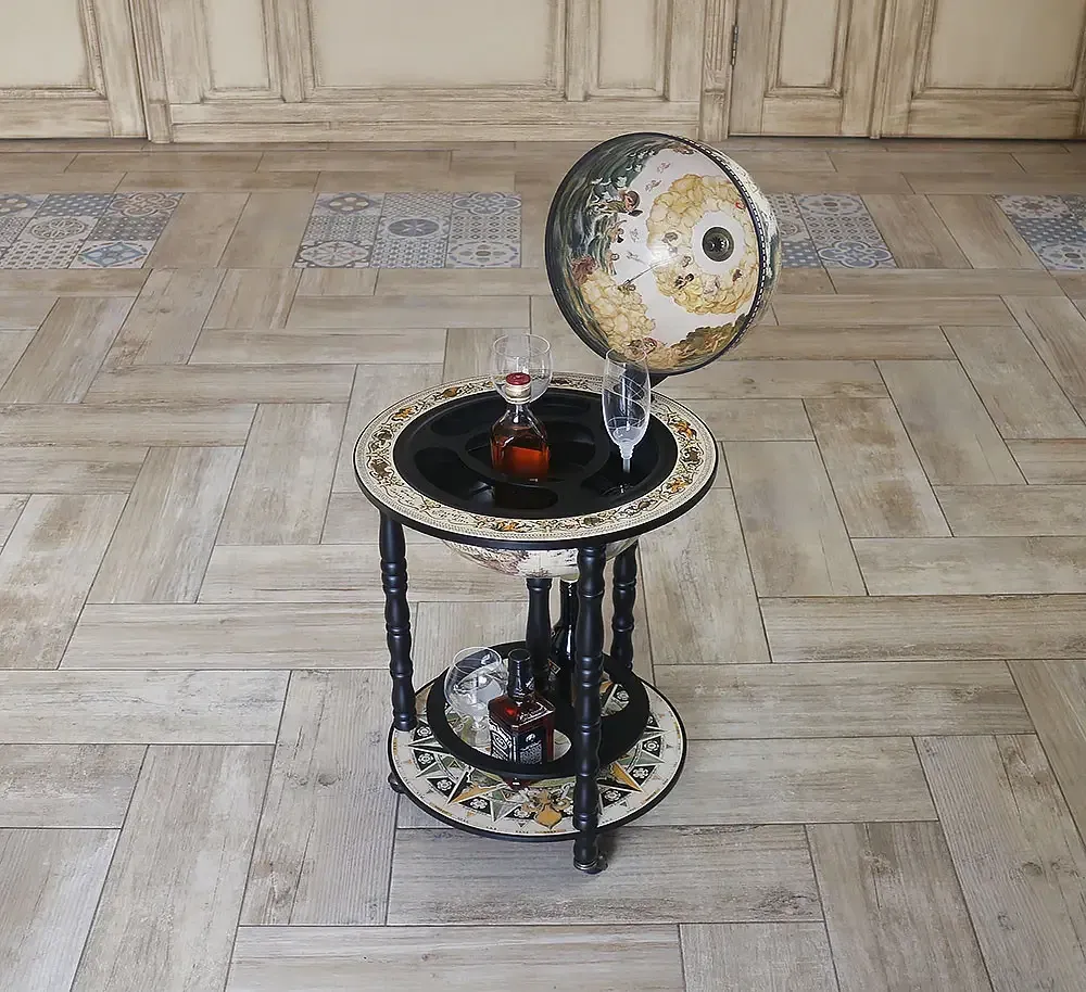 Глобус барів підлоговий Карта світу бежевий на чорній основі сфера 33 см mastersem Київ - фото 2