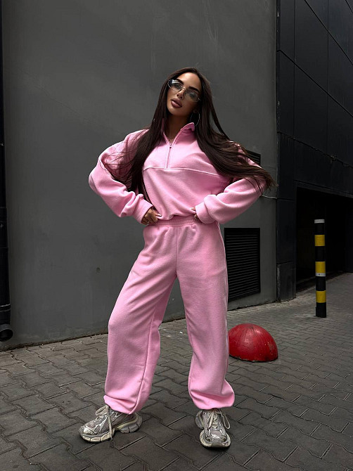 Женский удобный теплый костюм из флиса двусторонний Розовый, 42/44 Одесса - изображение 1