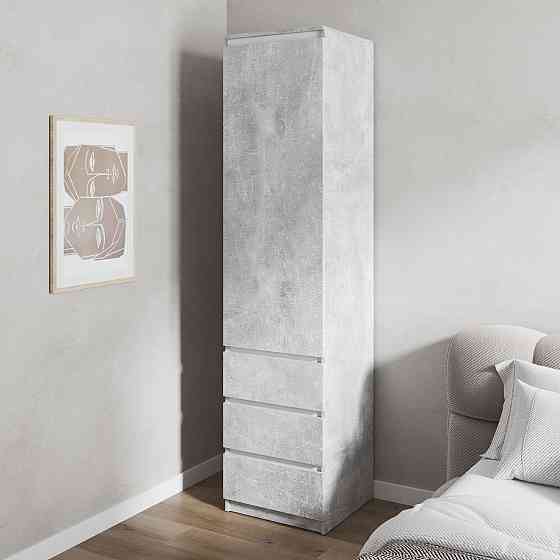 Шафа для одягу VAYS, пенал з полицями та шухлядами, без ручок R-35 Бетон-Білі планки Львів