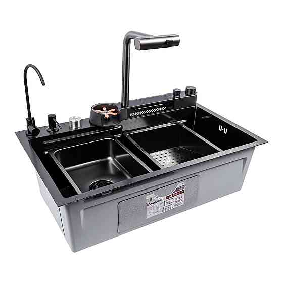 Мийка кухонна PVD чорна Valeso Handmade "Водоспад" (ДЕКОР) 75х45DF Коломыя