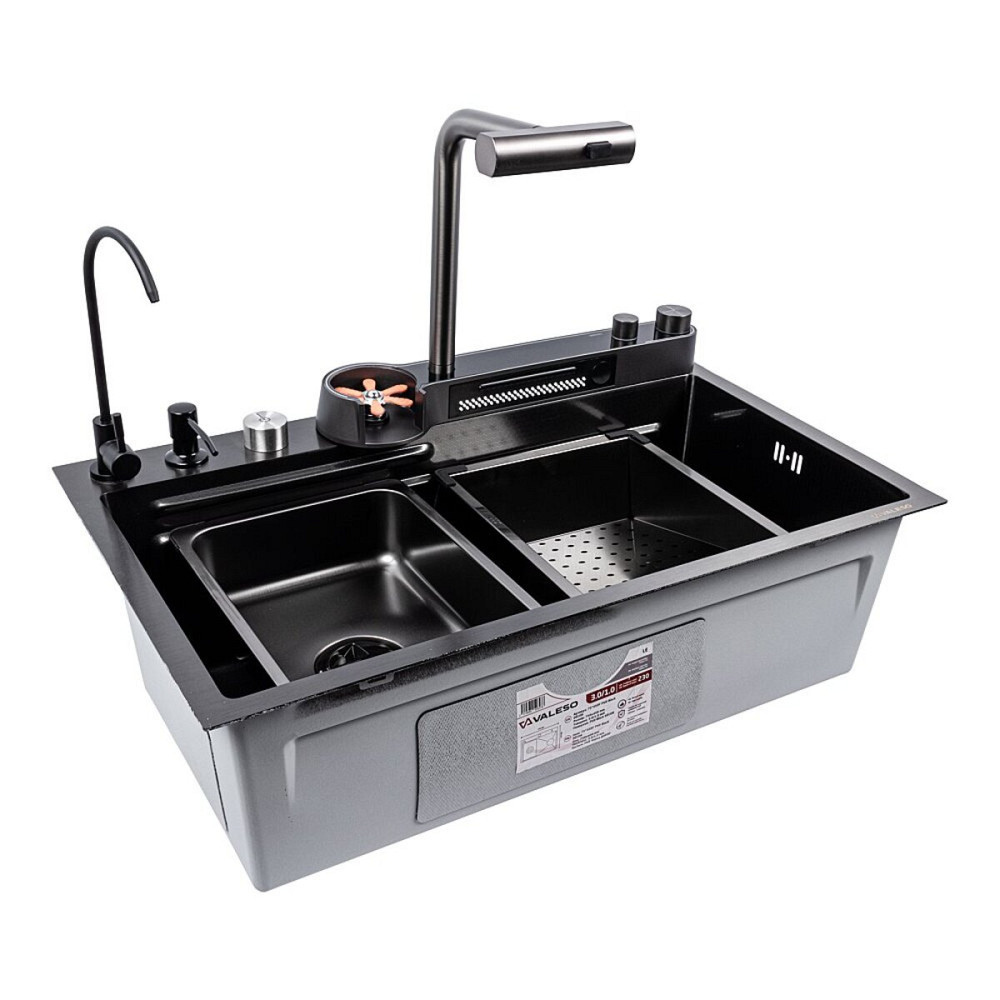 Мийка кухонна PVD чорна Valeso Handmade "Водоспад" (ДЕКОР) 75х45DF Коломия - фото 6