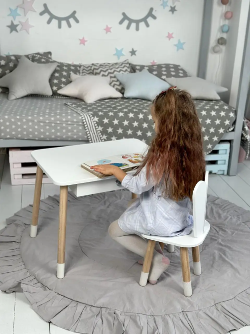 Дитячий столик зі стільцем Зайчик та ящиком для олівців та розмальовок (Білий) Київ - фото 4