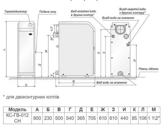 Котел газовый АТЕМ Житомир-3 КС-Г-012 СН дымоходный напольный 12 кВт одноконтурный 120 м2 итальянская автоматика задний дымоход Тернополь