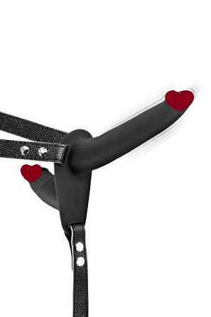 Двойной страпон с вибрацией Fetish Tentation Vibrating Strap-On with Double Dildo Black Sex Aura Киев