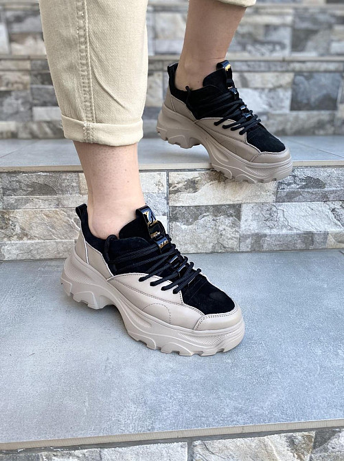 RONE Кросівки жіночі RONE 019 капучіно/чорні (весна-осінь, шкіра+замша натуральна) (2676) Коломия - фото 10