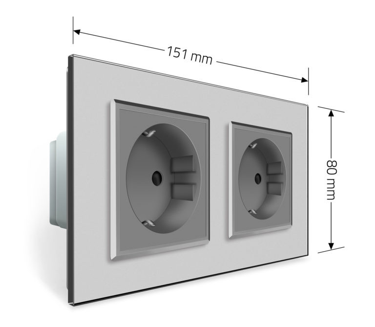 LIVOLO Подвійна електрична розетка з заземленням LIVOLO, сіра, скляна рамка, шторки, 250В 16А ( Коломия - фото 3