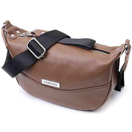 Жіноча сумка з натуральної шкіри через плече з незвичайним бігунком брелок Vintage 22619 Коричнева Київ