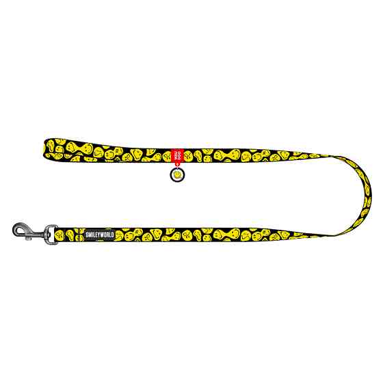 Повідець для собак нейлоновий WAUDOG Nylon, малюнок "Смайли на чорному", L-XXL, Ш 25 мм, Дов 12 Коломыя