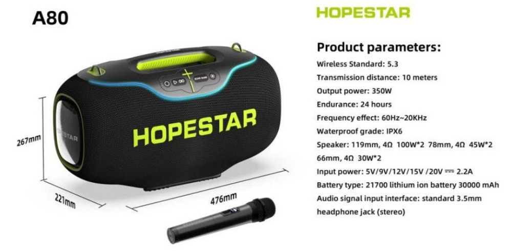 Колонка Hopestar A80 350W 30000mAh потужна Bluetooth RGB. Харків - фото 5