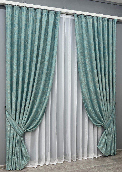 Комплект готовых штор VR-Textil Жаккард Sultan YL № 1292ш Бирюзовый 130×250 см 2 шт (39-0076) Киев - изображение 3