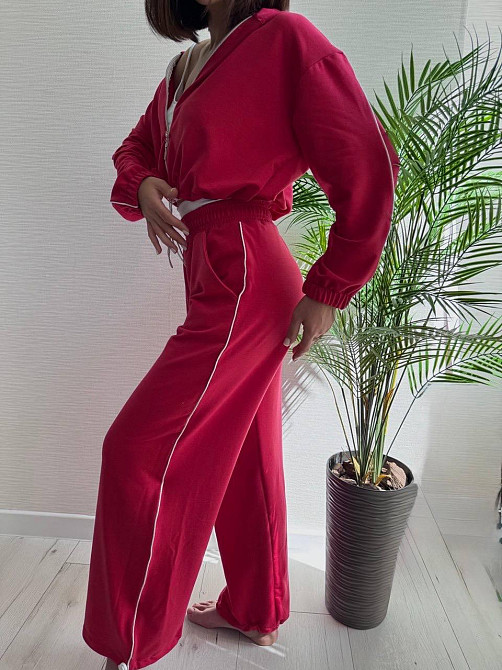 Женский прогулочный костюм тройка: кофта топ и штаны  двунить + микродайвинг Красный, 46/48 Одесса - изображение 4