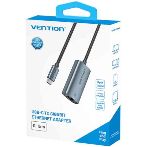 Перехідник USB 3.1 Type-C--> Ethernet RJ45 1000Mb чорний Aluminum Alloy Type Vention Вінниця