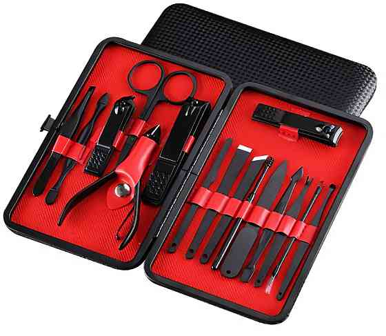 Набор для маникюра и педикюра универсальных инструментов,16 шт, цвет черный в кейсе пинцет,ножницы, пилочка Каменец-Подольский