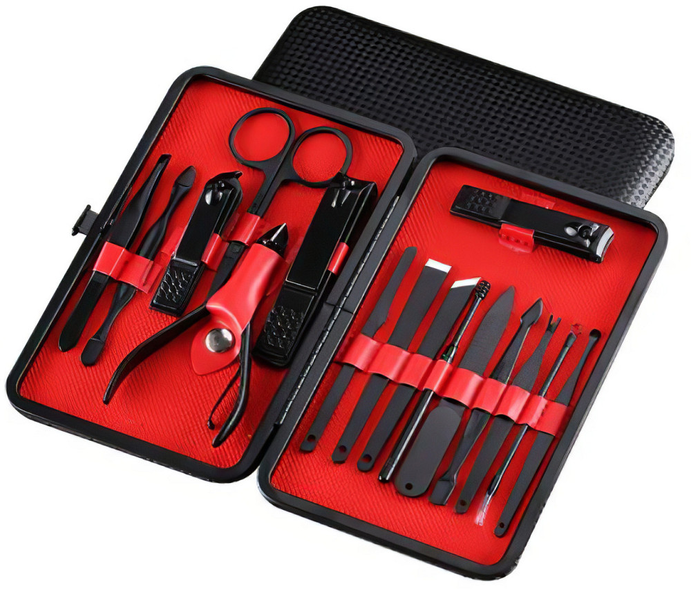 Набір для манікюру і педикюру універсальних інструментів, 16 шт, колір чорний у кейсі пінцет, ножиці, пилочка Кам'янець-Подільський - фото 2