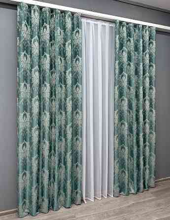 Комплект готових штор VR-Textil Парча № 1777ш Бірюзовий з молочним 130х290 см 2 шт (39-957) Київ