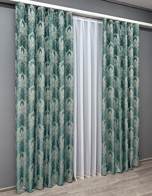 Комплект готових штор VR-Textil Парча № 1777ш Бірюзовий з молочним 130х290 см 2 шт (39-957) Київ - фото 4