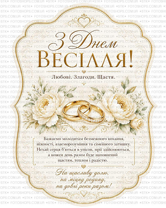 Этикетка на бутылку вина или игристого “С Днем Свадьбы” | Свадебная этикетка для молодоженов | Комплект этикетка и контрэтикетка Одесса - изображение 1