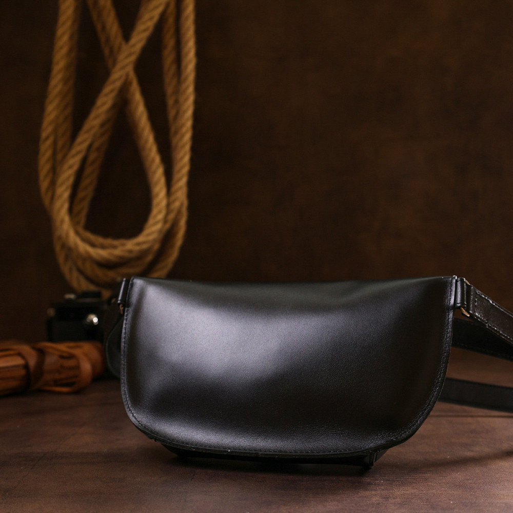 Кожаная универсальная женская бананка Shvigel 16383 Черный Киев - изображение 7