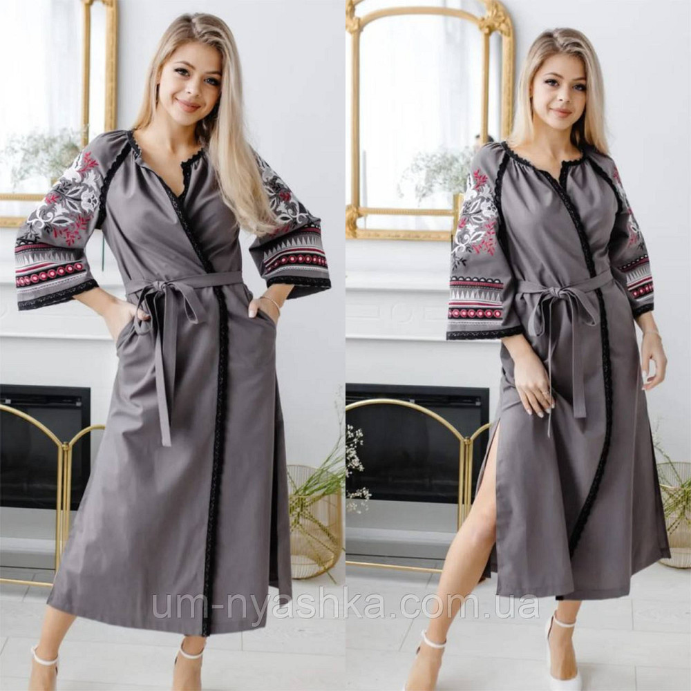 Жіноча вишита сукня, коричнева вишиванка жіноча Єремія Кривий Ріг - фото 1