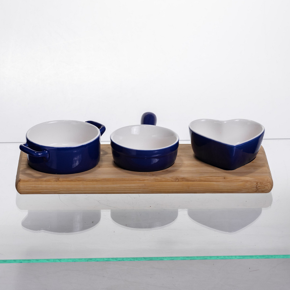 Yiwu Набір менажниць порцелянових для закусок 3 (шт) по 50 (мл) менажниці на бамбуковій підстав Коломия - фото 4