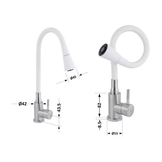 Змішувач для кухні Lidz Aria 015F31 з гнучким виливом LDARI015F31WNK36981 Nickel/White Харків - фото 2