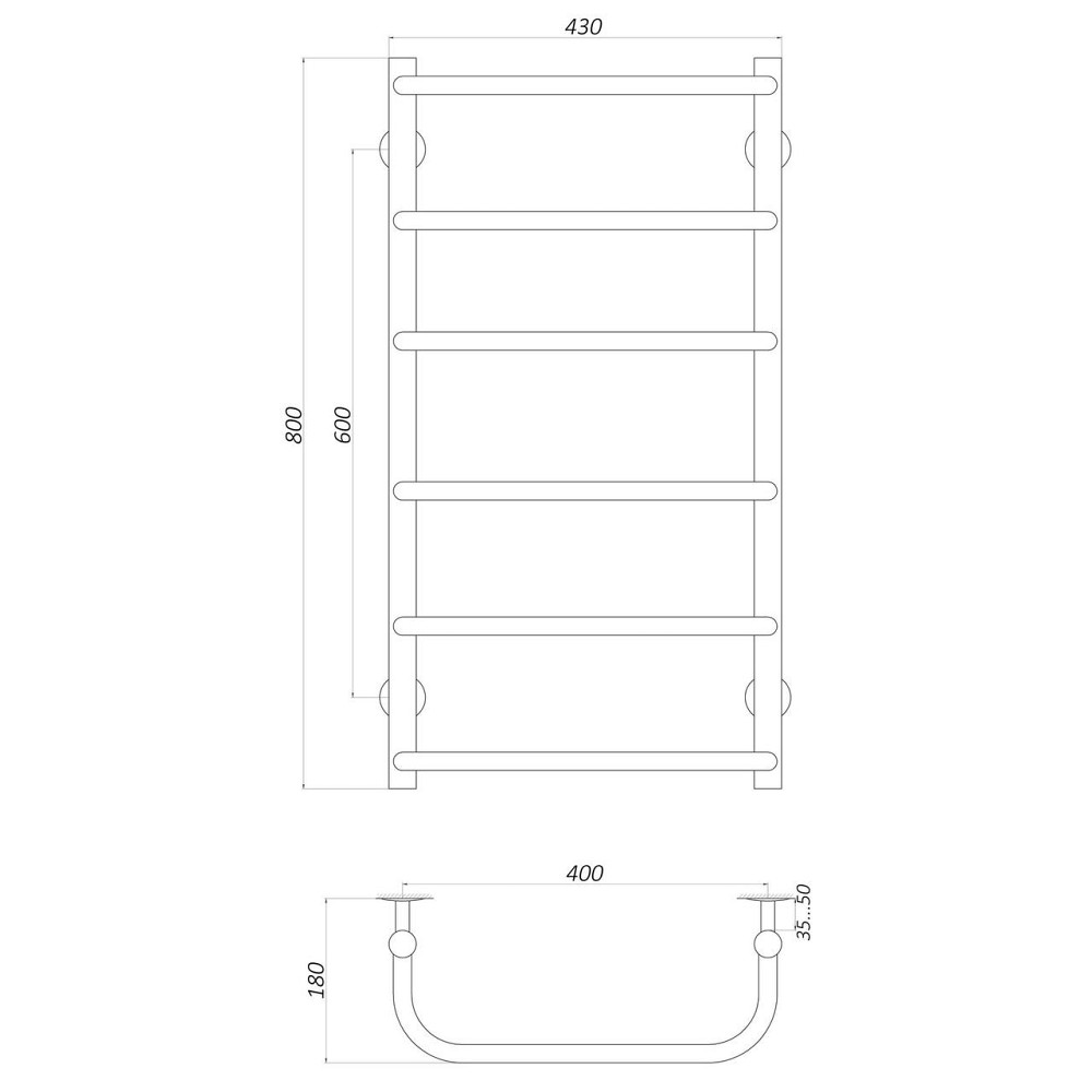 Полотенцесушитель UNIO LS W 800-400-6 Лесенка Скоба вода (000020876) Киев - изображение 4