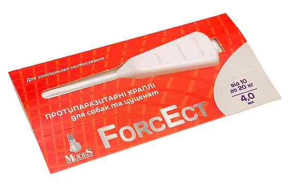 Протипаразитарні краплі ФорсЕкт ForcEct для собак та цуценят від 10 до 20 кг (3 піпетки по 4.0 мл) від бліх та кліщів, ModeS Вінниця