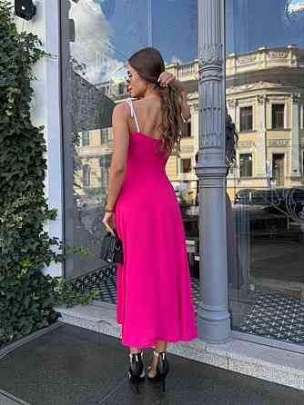 Жіноча романтична легка сукня на бретелях американський креп жатка Малиновий, 46 Одеса