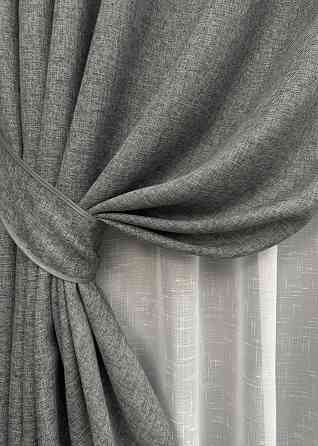Комплект штор VR-Textil Лен Мешковина 200х270 2шт и Тюль 500х270 108-115т Серый с белым 71-024/6 Киев