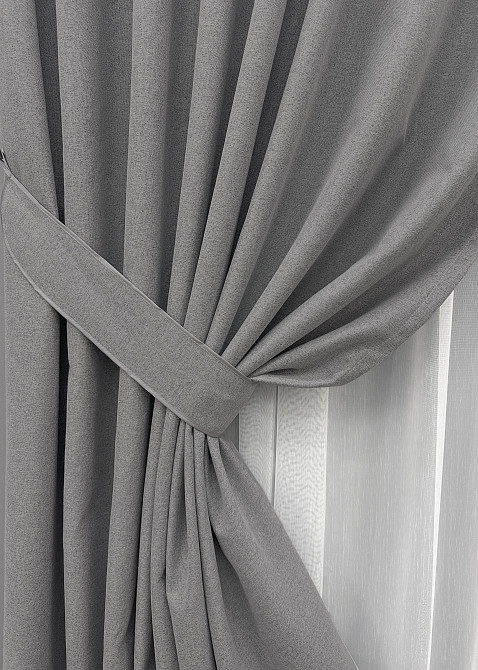 Комплект штор VR-Textil 100% блекаут ASHEN NIGHT 150х270 2шт і Тюль 600х270 1851ш-1153т сірий з білим 71-092/5 Київ - фото 4