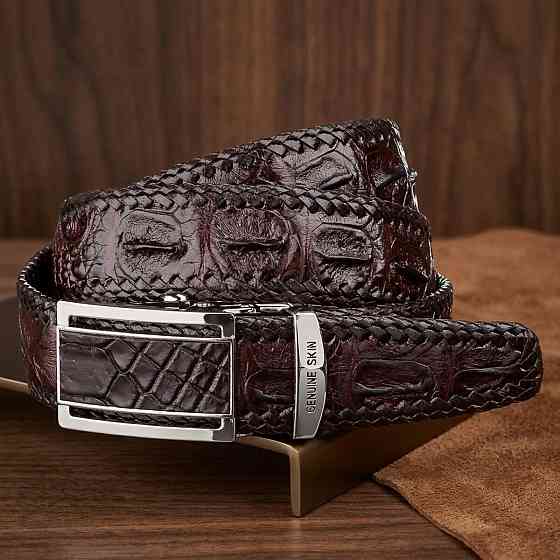Ремінь-автомат CROCODILE LEATHER 18171 з натуральної шкіри крокодила Коричневий Київ