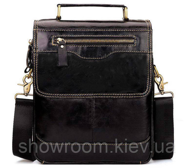 Мужская кожаная сумка на плечо Leather Collection (8871) черная Киев - изображение 1