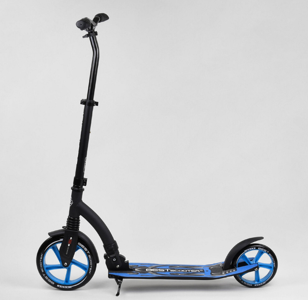 Самокат Best Scooter алюмінієве широке кермо передній амортизатор Чорний з синім (54664) Чернигов - изображение 2