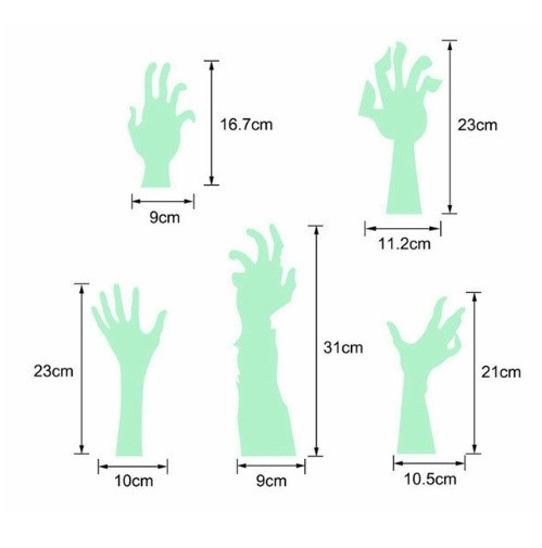 Наклейки на Хэллоуин Руки фосфорные 30 на 30 см салатовый Киев - изображение 2