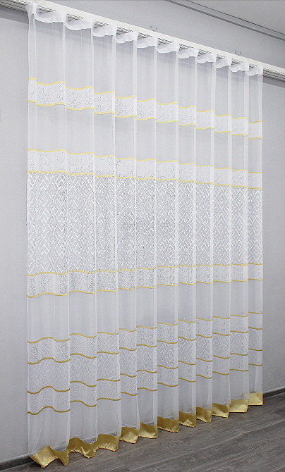 Тюль VR-Textil 1290т Жакард Білий з золотистим 500х250 см (42-0385) Київ - фото 3