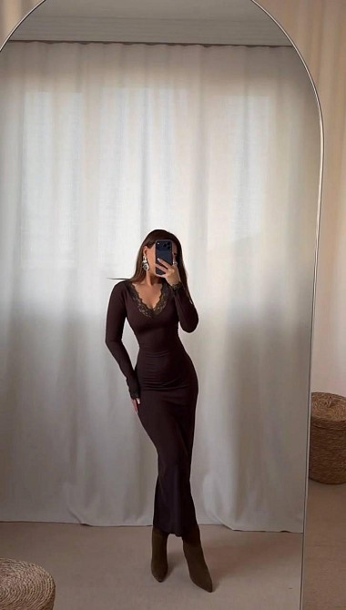 Жіноче романтичне елегантне мідіплаття і з мереживом віскоза Шоколад, 42/44 Одеса - фото 3
