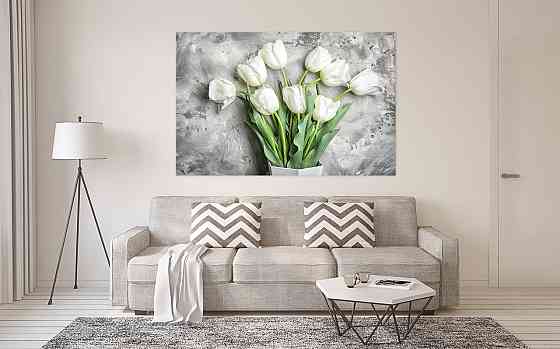 Картина холст у вітальню / спальню Білі тюльпани     MLP_25  ( 60х30см ) 50x100 см Київ