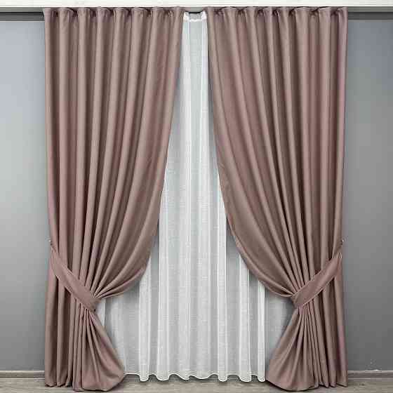 Комплект штор VR-Textil рогожка преміум TERRA LUXE 100х270 2шт і Тюль 300х270 1863ш-115т пудровий з білим 71-080/1 Київ