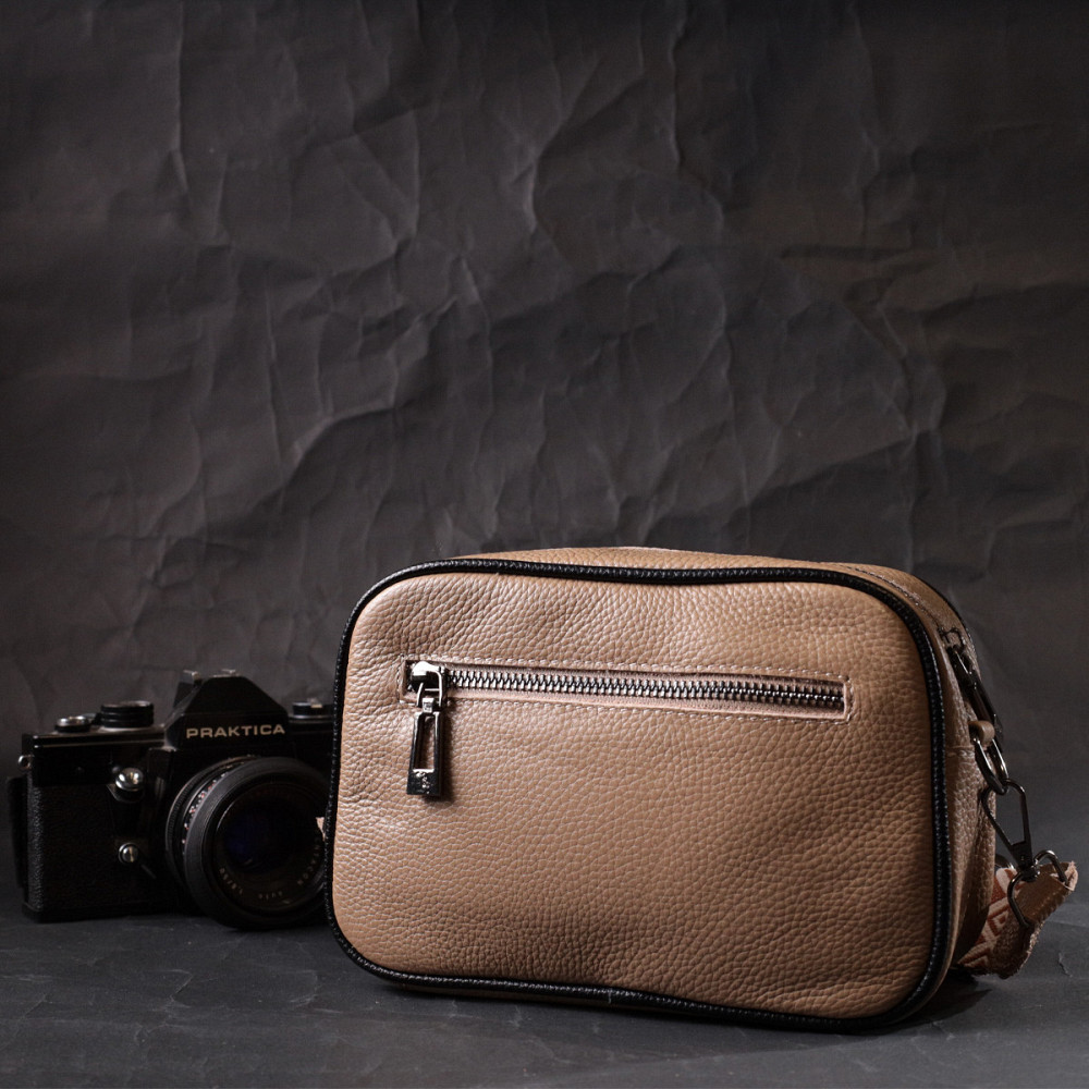 Шкіряна жіноча сумка через плече на одне відділення Vintage 22386 Бежева Київ - фото 7