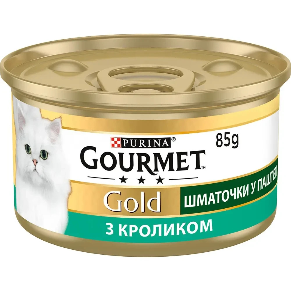 Вологий корм GOURMET Gold для дорослих котів, шматочки у паштеті, з кроликом, 85 г Київ - фото 1