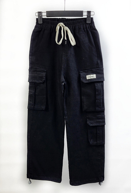 Детские черные брюки карго с накладными карманами 120.130 Николаев - изображение 1