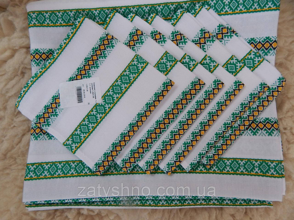 Скатертина зелена вишита на бавовні Київ - фото 2